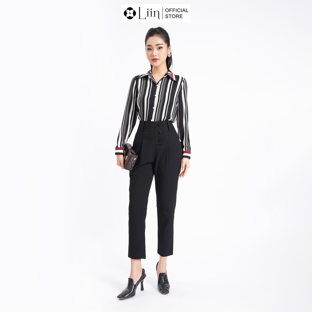 Quần baggy Linbi chất đẹp màu đen mix 4 cúc kiểu dáng trẻ trung, thanh lịch liin clothing Q3613