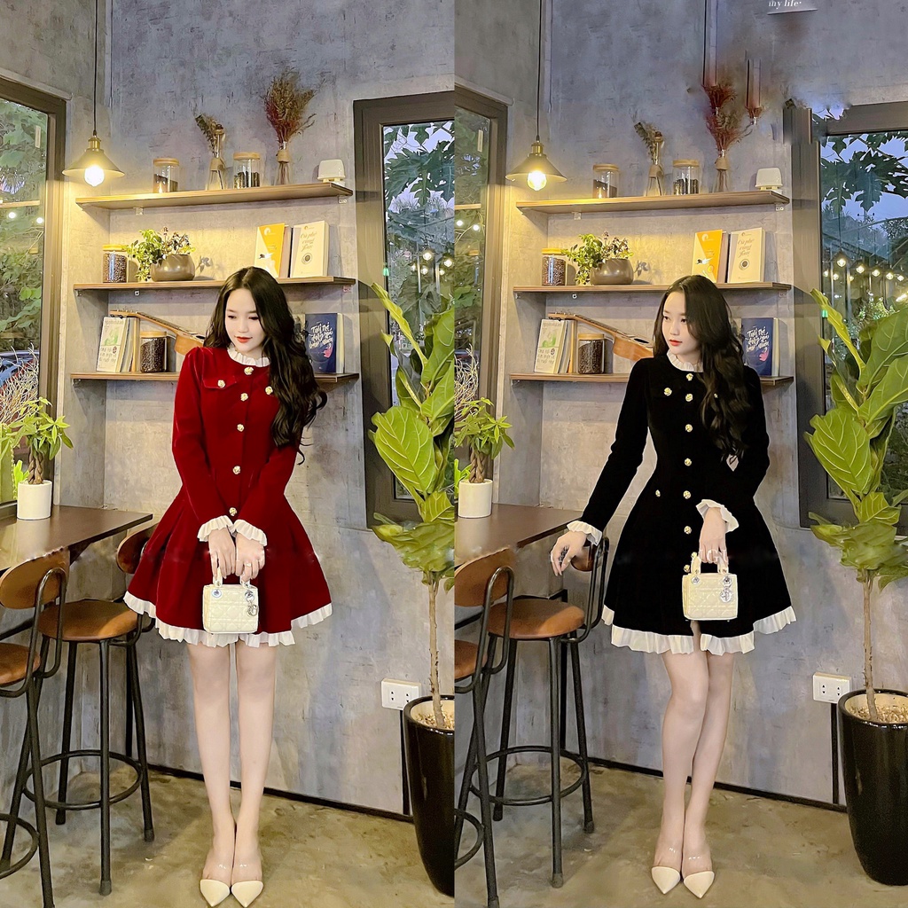 Váy Nhung Tiểu Thư Xoè Li Phối Bèo Tơ Nến - MeiMei Store 2209VD4