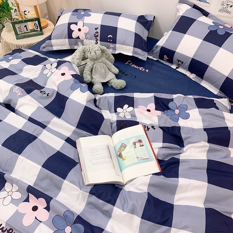 Bộ Chăn ga cotton poly Emmidecor - mẫu hoa caro