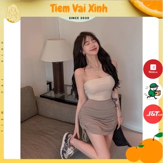 Chân Váy Ngắn 🍊[Tiệm Vải Xinh]🍊 Chân Váy Ngắn Dây Rút Mix Áo Hai Dây Hai Lớp cv010