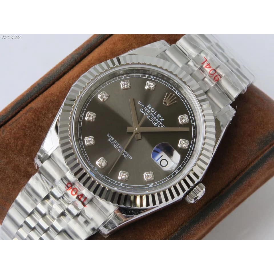 Đồng hồ Nam Rolex 3kim 1 lịch mặt ghi xám số đá máy nhật chạy cơ Automatic size 41mm vỏ trắng