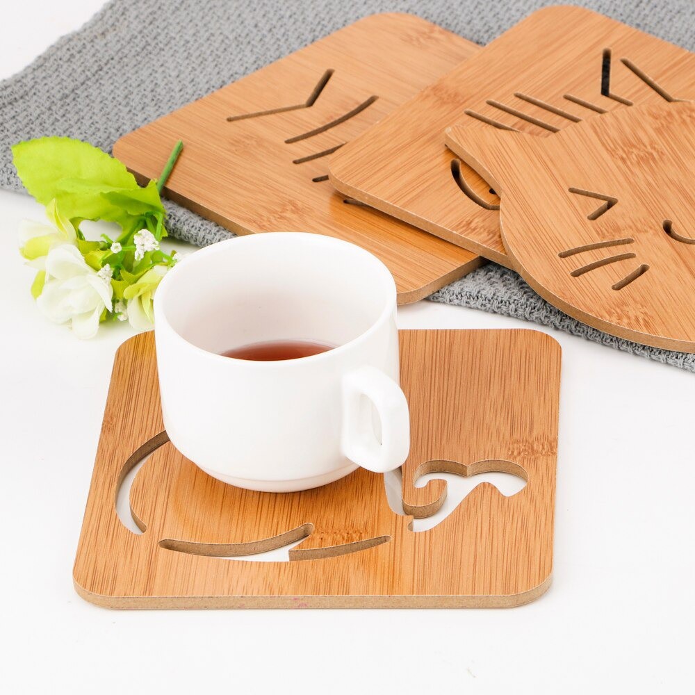 Đế lót ly, cốc gỗ TiLoKi TDL01 hình ngộ nghĩnh đề cao su kích thước 14,5x14,5cm