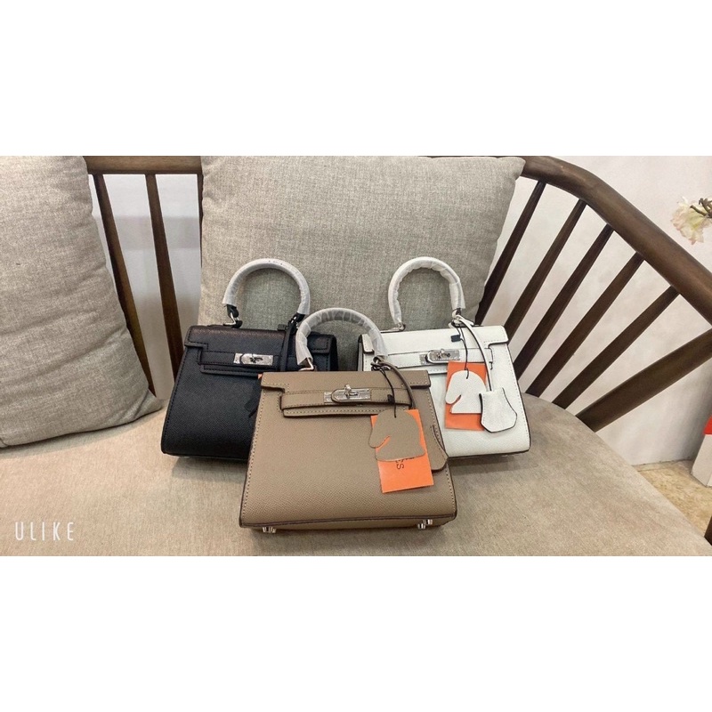 Túi H.M Kelly Dáng Lùn, Túi Xách Nữ Đeo Chéo Da Gạo Size 19cm