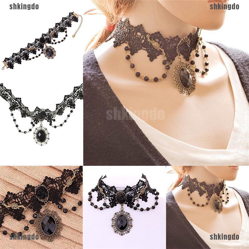 Vòng Cổ Choker Phối Ren Phong Cách Gothic