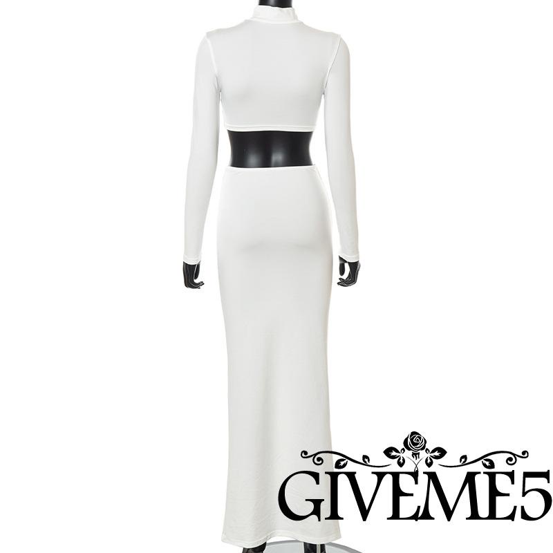 Set áo thun cổ tròn dài tay và chân váy dài xếp ly màu trơn thời trang dành cho nữ