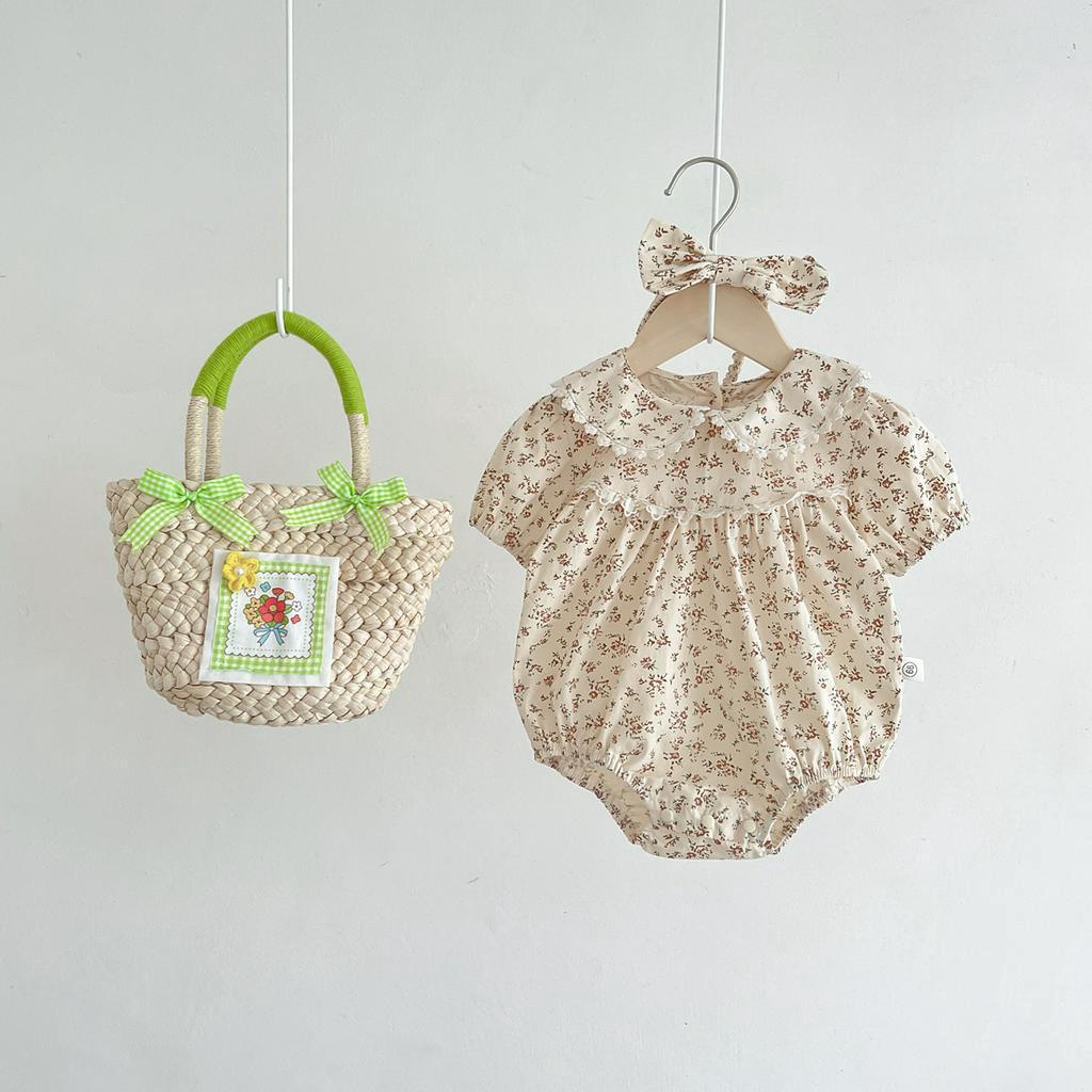 Áo Liền Quần Ngắn Tay Cổ Búp Bê Họa Tiết Hoa Thời Trang Mùa Hè Cho Bé Gái