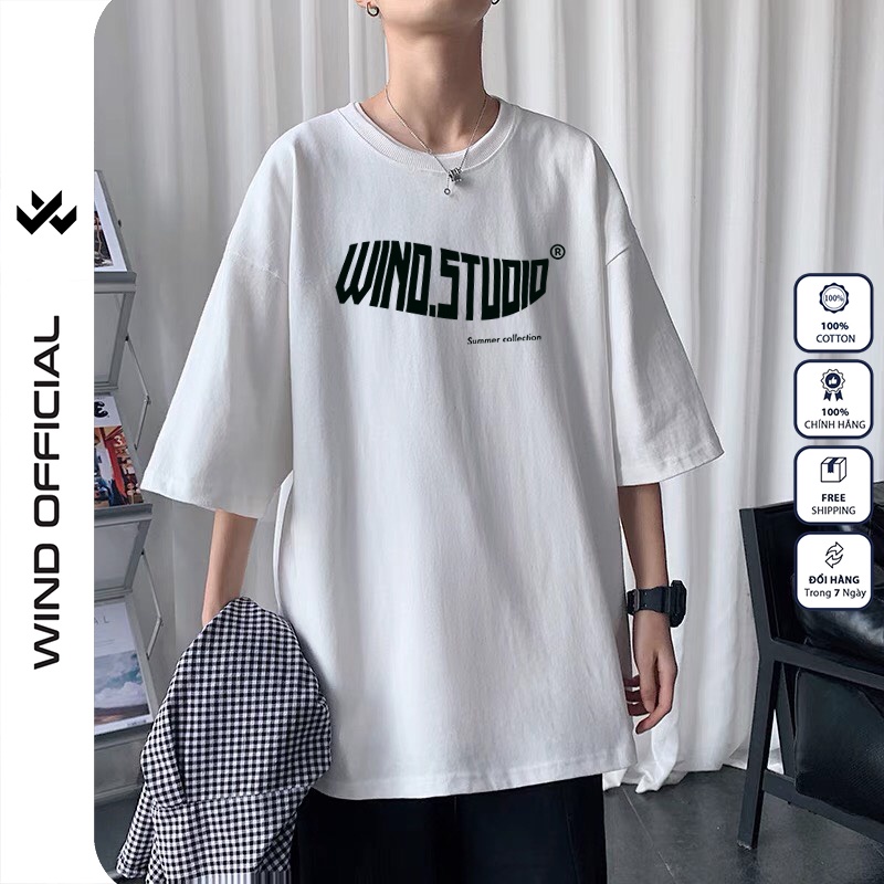 Áo phông unisex form rộng WIND tay lỡ oversize thun 100% cotton Studio nam nữ ulzzang | BigBuy360 - bigbuy360.vn