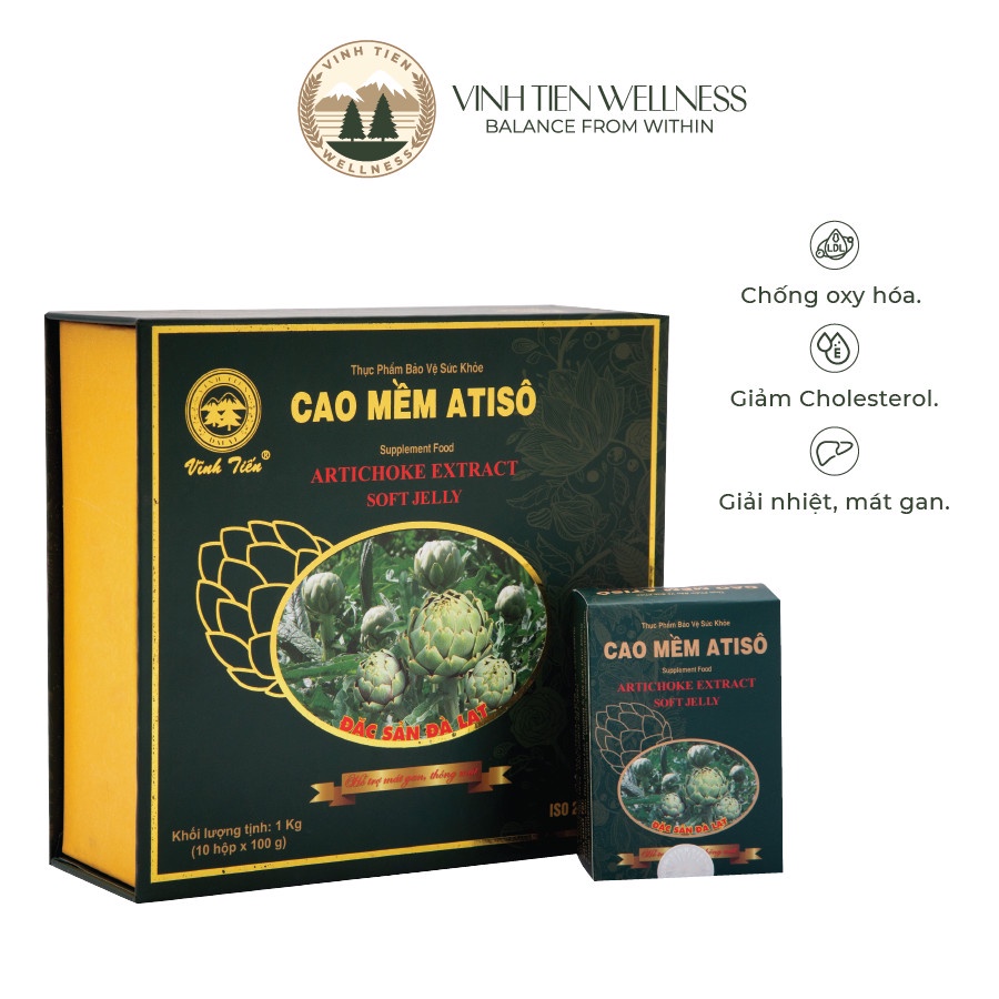 Cao Mềm Atiso Đà Lạt Vĩnh Tiến Hộp 1kg (10 hộp nhỏ x 100g) Artichoke Extract Softy Jelly