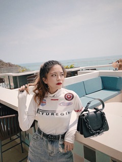 (Ảnh thật M chụp) Áo Tay Dài Croptop Sticker 🌟