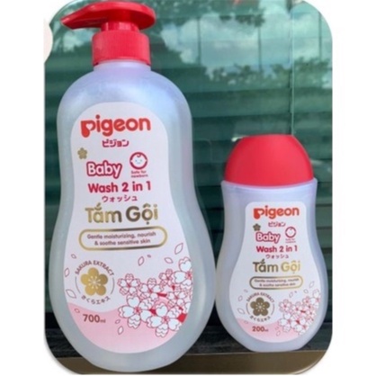 Sữa tắm gội dịu nhẹ Pigeon 200ml / 700ml 2in1 Jojoba / Hoa hướng dương / Hoa anh đào Sakura