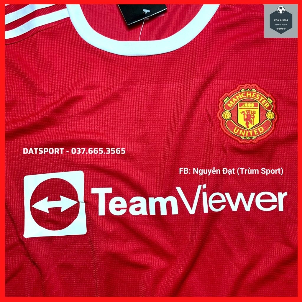 Bộ Quần Áo Đá Banh CLB Manchester United Đỏ Teamviewer Sân Nhà 2021/22 Vải Thun Thái Cao Cấp L1. Cam Kết Y Hình 100%