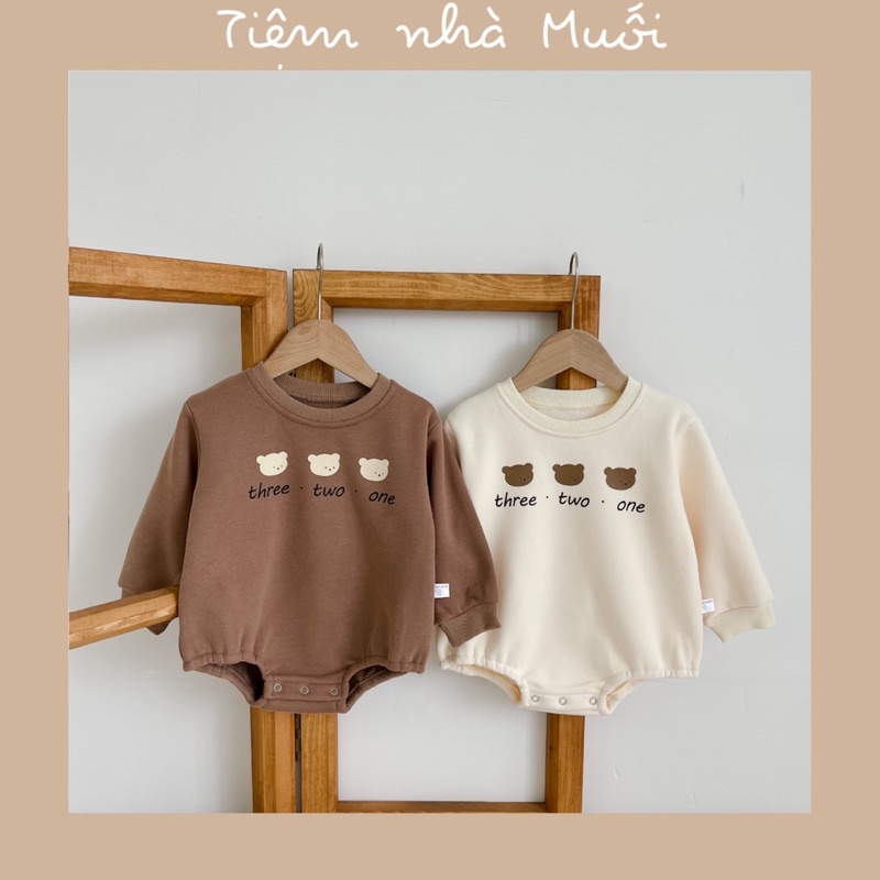 Body suit nỉ lót bông hình gấu phong cách Hàn cho bé trai, bé gái 5-13kg
