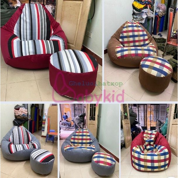 Ghế hạt xốp thổ cẩm mix da lộn (đã có sẵn hạt xốp)- có sẵn xốp