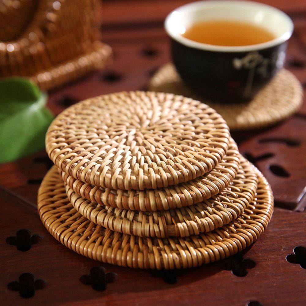 Tấm Lót Cốc / Ấm Trà / Cà Phê Bằng Mây Đan Thông Dụng Cho Nhà Bếp