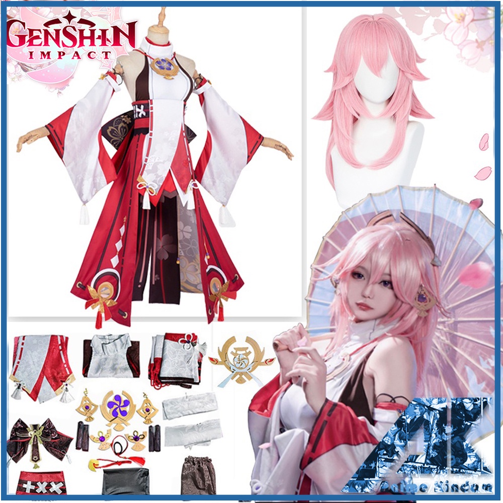 Yae Miko trang phục Cho Nữ Genshin Impact Cosplay Bộ Tóc Giả Hóa Trang Guuji