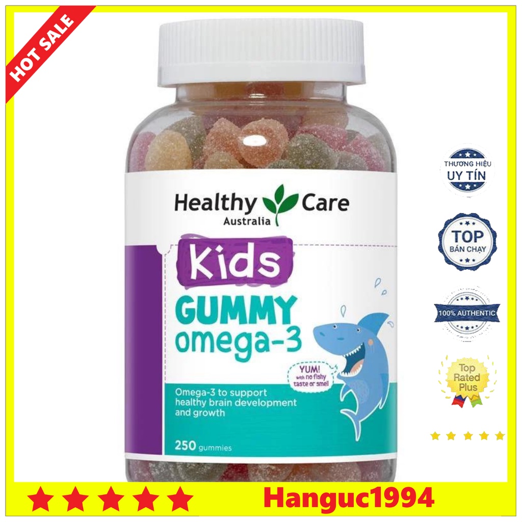 Kẹo Dẻo Dha Cho Bé Từ 2 Tuổi Healthy Care Gummy Omega 3, Úc 250 Viên Hỗ Trợ Mắt Sáng, Thông Minh
