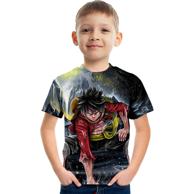 Áo Thun Tay Ngắn In Hình Nhân Vật Luffy Trong Phim Hoạt Hình One Piece Cá Tính Cho Bé Trai
