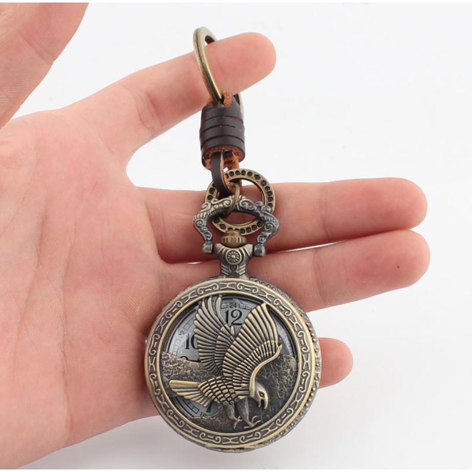 KHO-HN * Đồng hồ nam Quartz mạ vàng đồng kiểu vintage với hoa văn đại bàng