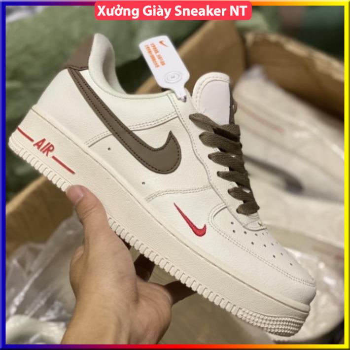 Giày thể thao nike_AF1 vệt nâu, Giày sneaker air force 1 low premium white brown nam nữ cực chất dễ phối đồ 2021