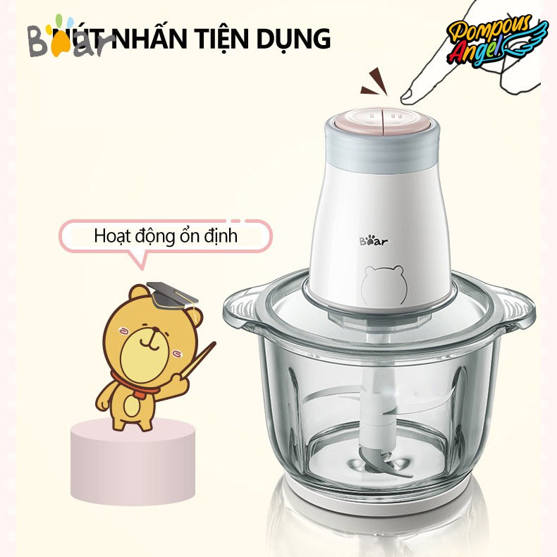 Máy xay thịt cá đa năng cầm tay để bàn BEAR 2L 300W cối thủy tinh , 4 lưỡi dao inox 304