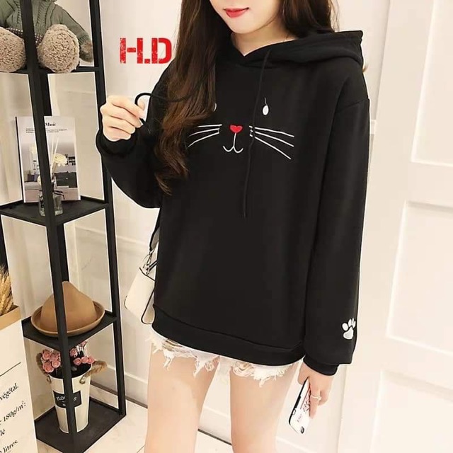 Áo hoodie ria mèo in dấu chân tay HDA1019 | BigBuy360 - bigbuy360.vn