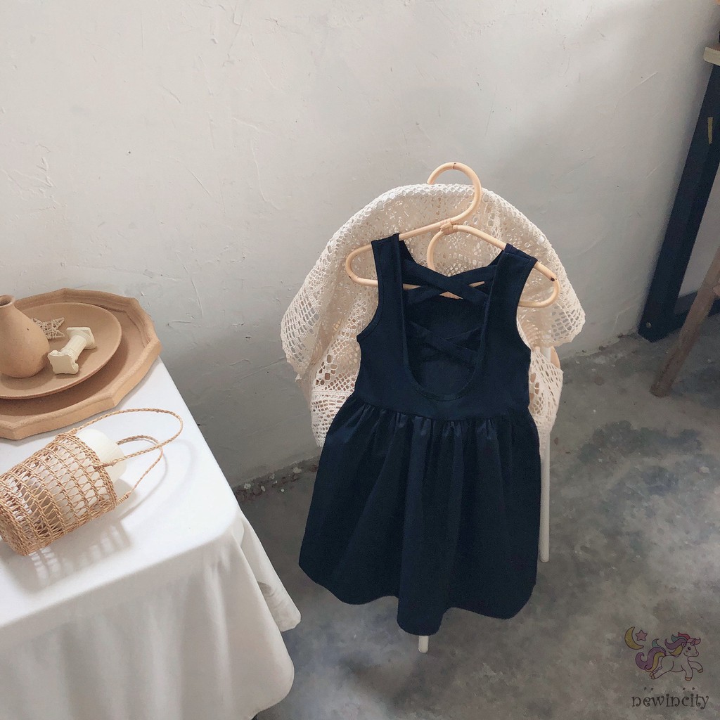 Đầm Không Tay Thiết Kế Hở Lưng Phong Cách Hàn Quốc Xinh Xắn Cho Bé Gái