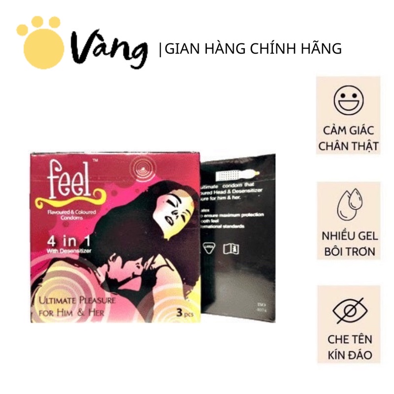 Bao Cao Su Bi Gai Kéo Dài Thời Gian FEEL 4IN1 1 Lằn Thắt Hộp 3 Bao