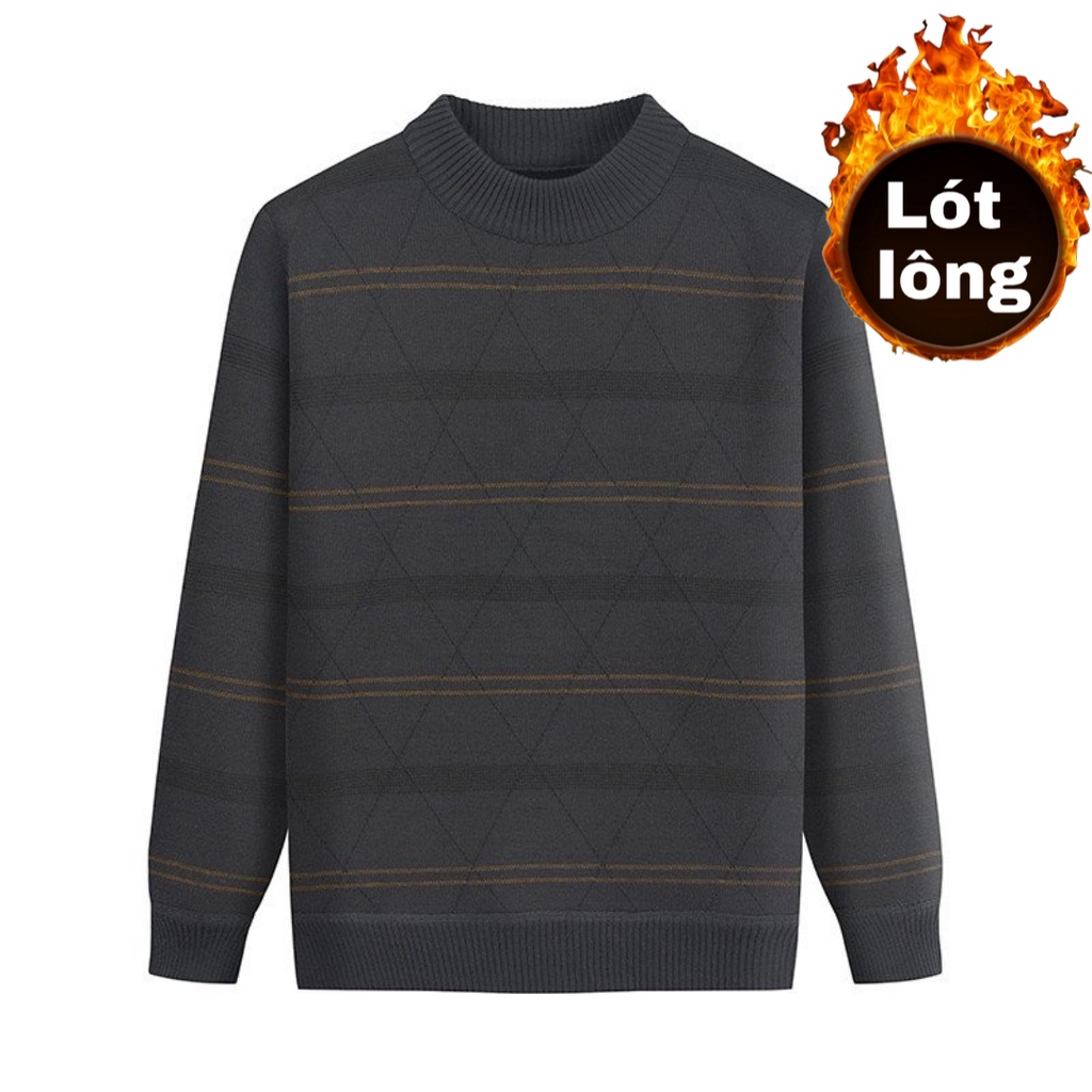Áo Len Nam Cổ Tròn Lót Lông Thu Đông Thời Trang Trung Niên