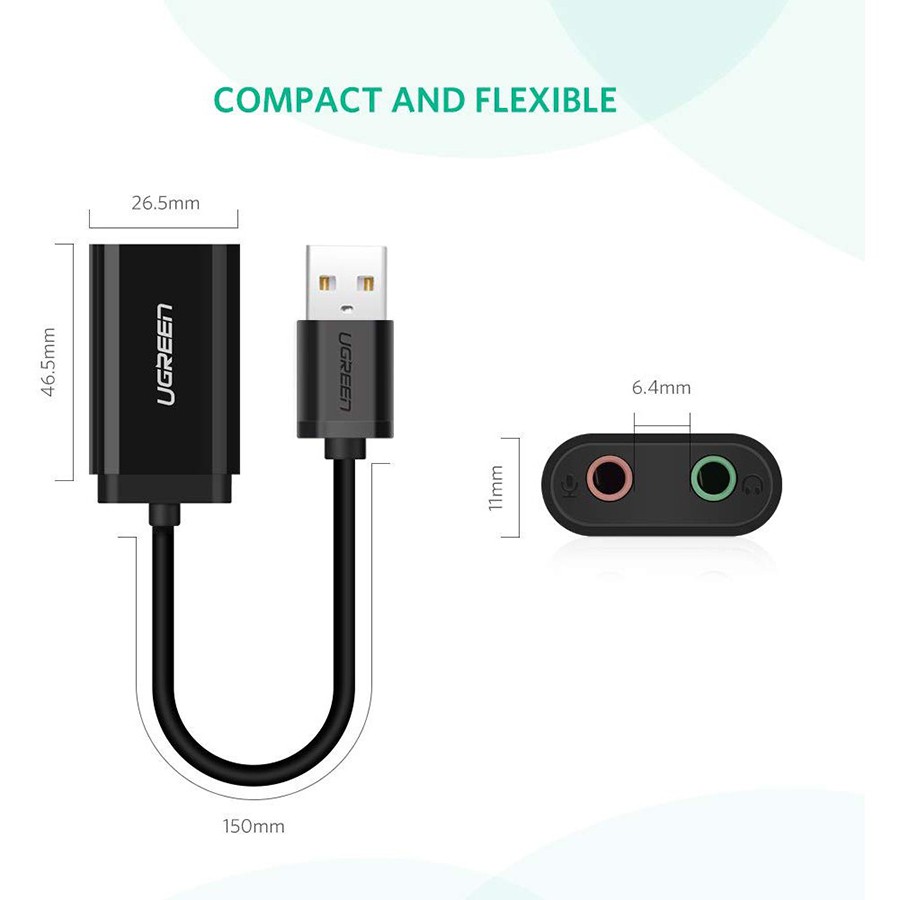  Ugreen 30724 - Cáp USB 2.0 ra Loa và Mic chính hãng - HapuStore