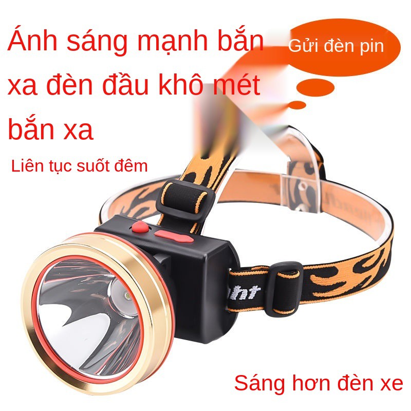 đèn pha chiếu sáng mạnh có thể sạc lại LED siêu tầm xa ngoài trời gắn đầu câu cá đêm pin chống nước thợ mỏ