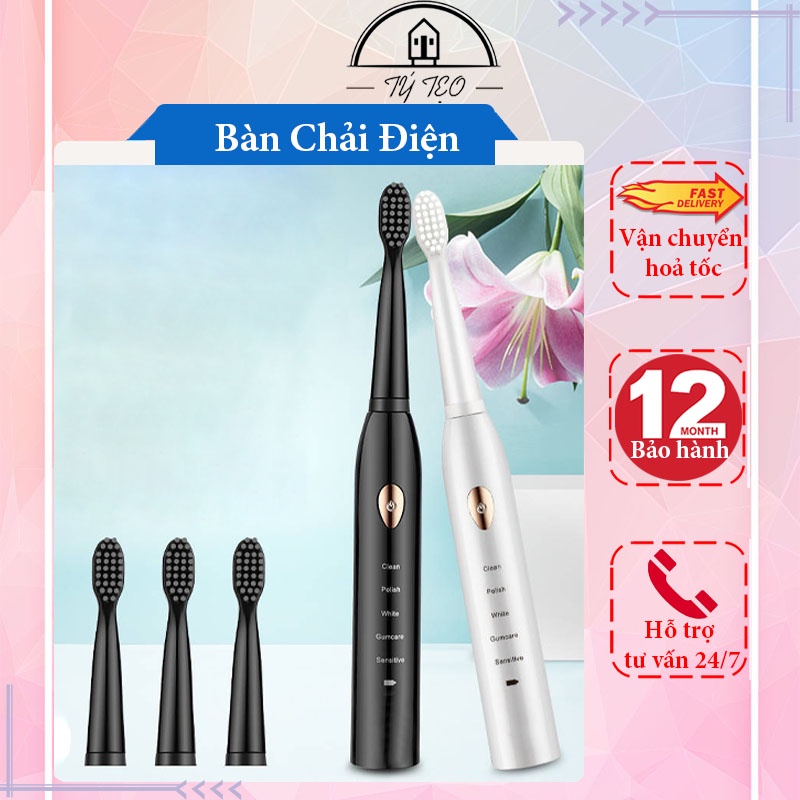 Bàn Chải Điện, Bàn Chải Đánh Răng 5 Chế Độ Có Thể Sạc Lại Với 3 Đầu Thay Thế Sử Dụng Tiện Lợi - BC09 - Gia Dụng Tý Tẹo