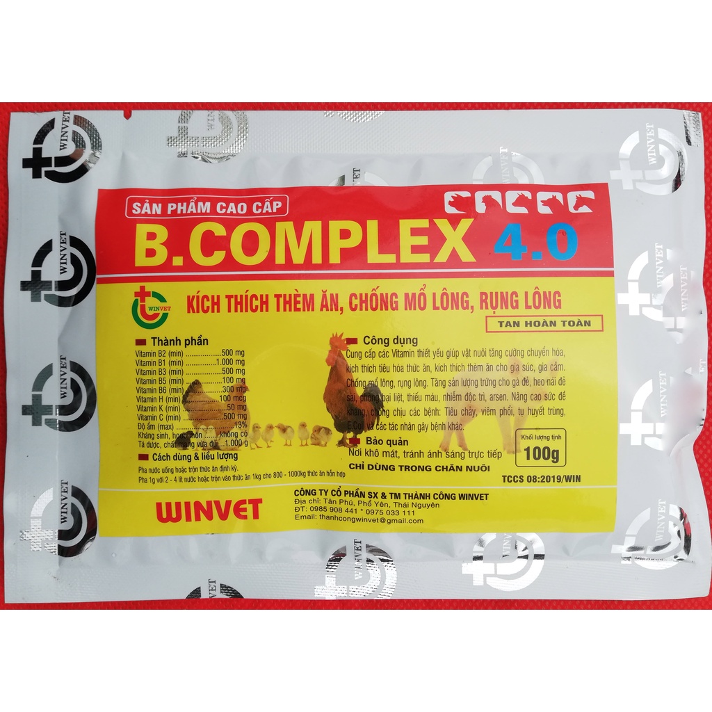 1 gói B.COMPLEX 4.0  100g Kích thích thèm ăn cho trâu, bò, ngựa, dê, gà, vịt, chim cảnh, chó, mèo