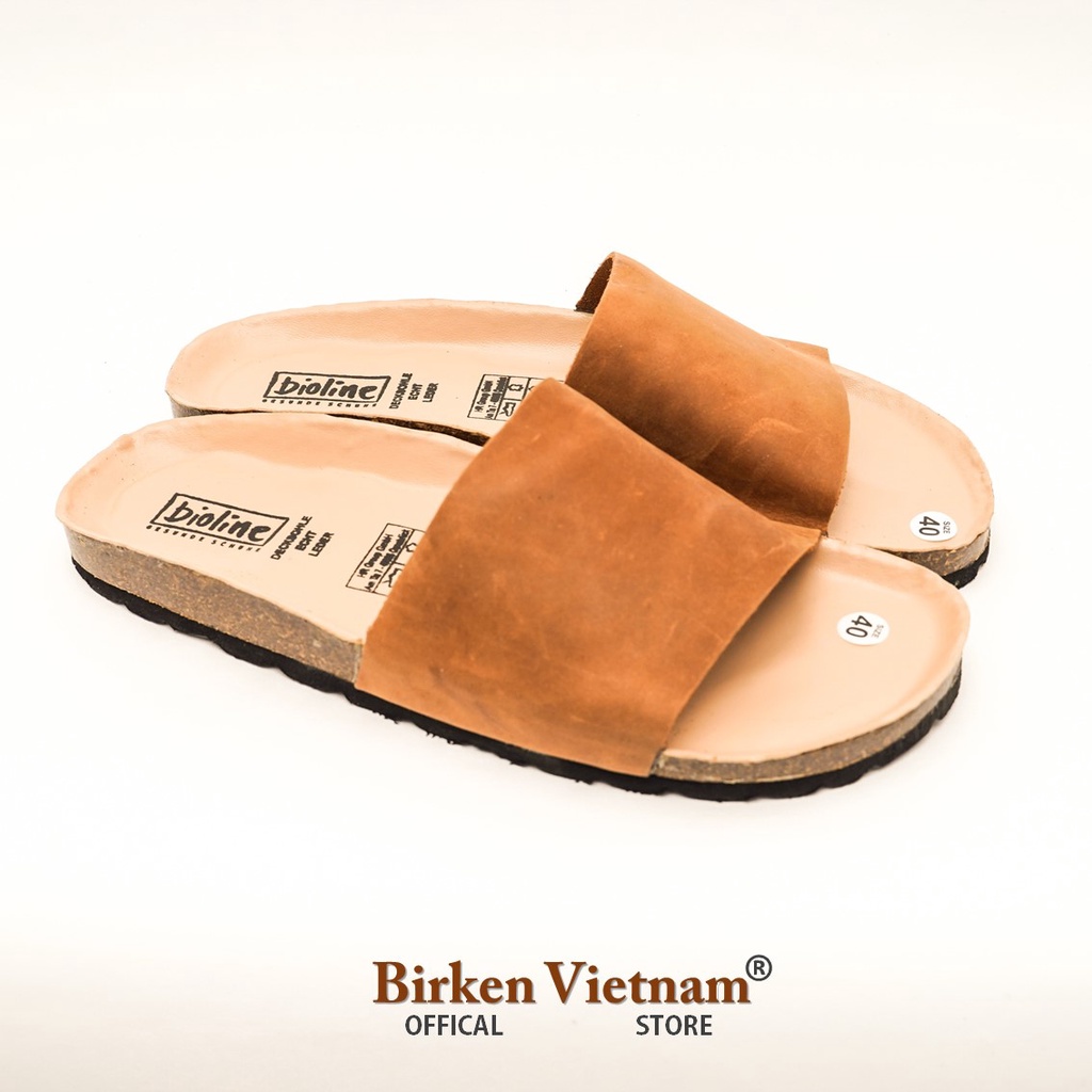 DK05 - Dép Birken Đế Trấu Thiết Kế Unisex Nam và Nữ Quai Dép Da Bò Nguyên Tấm Bioline Vietnam