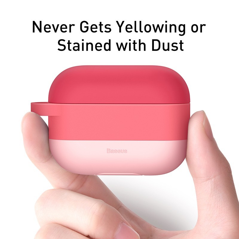 Ốp bảo vệ Baseus silicon có móc treo nhiều màu cho hộp sạc tai nghe bluetooth Airpods Pro TWS