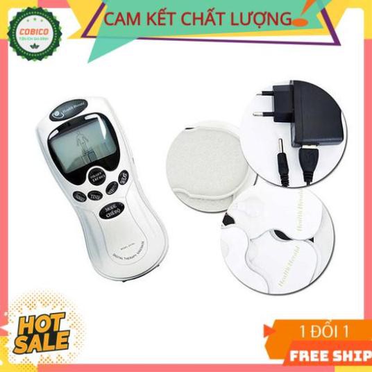 Máy massage xung điện 4 miếng dán vật lý trị liệu mát xa châm cứu bấm huyệt cầm tay lưng cổ vai gáy