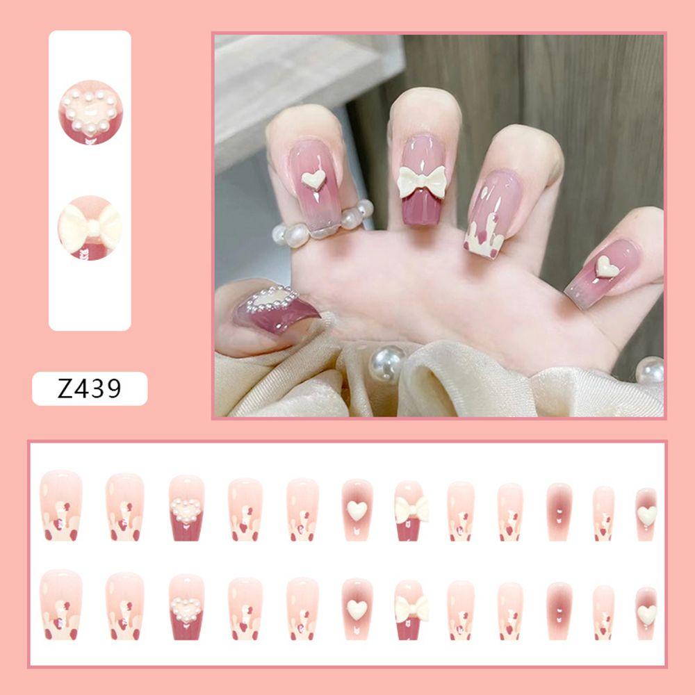 ESPO Set 24 Móng Tay Giả Họa Tiết Hoa Màu Trắng / Hồng Lấp Lánh Có Thể Tháo Rời