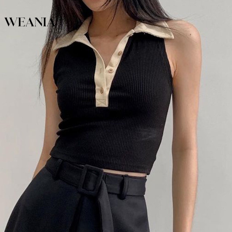 Áo Dệt Kim Cổ Polo Màu Khối Thời Trang Dành Cho Nữ