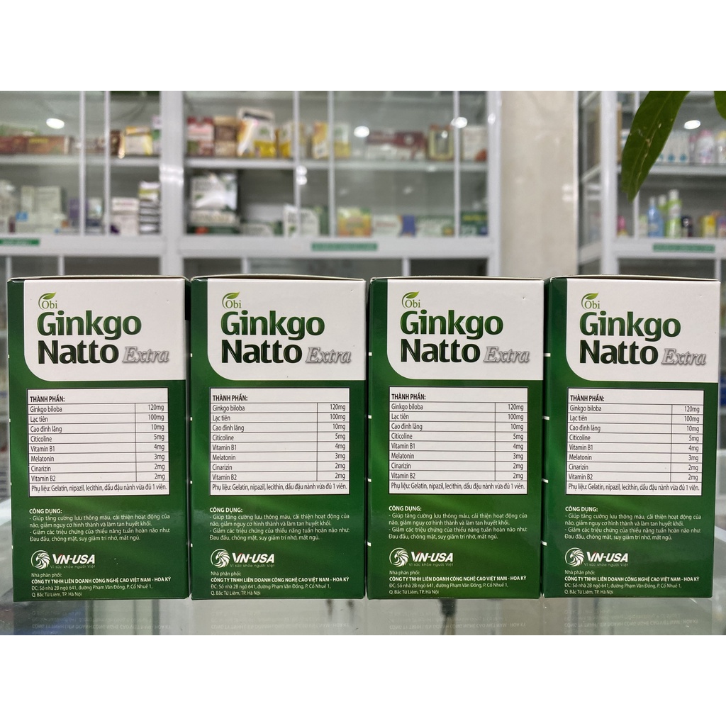 Viên uống bổ não Ginkgo Natto Extra hộp 100 viên giúp hỗ trợ giảm tình trạng thiếu máu lên não, rối loạn tiền đình