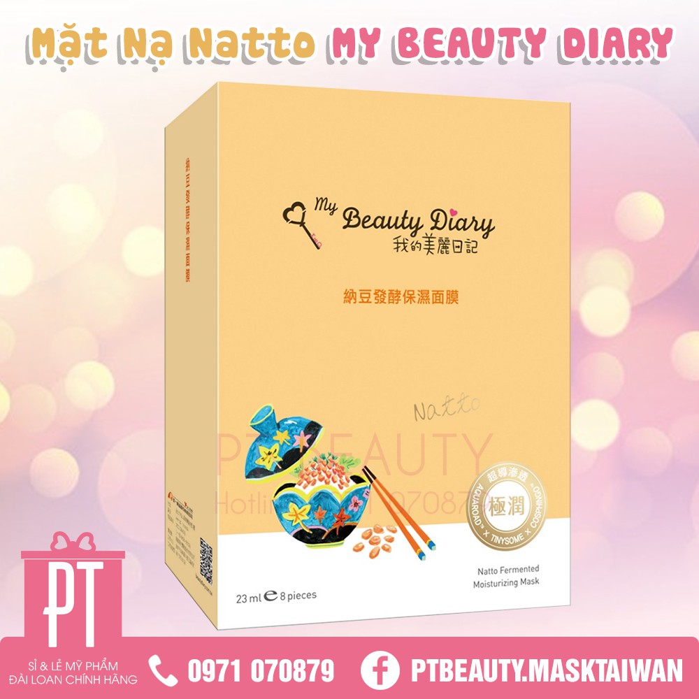 Mặt nạ My Beauty Diray Đài Loan Natto dưỡng ẩm da hộp 8 miếng