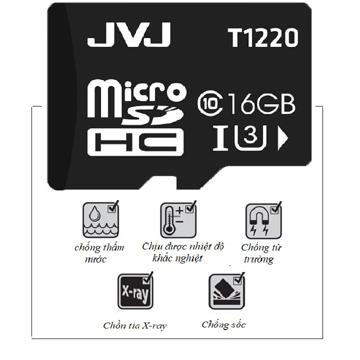 Thẻ nhớ JVJ 16G U3 C10 tốc độ cao - chuyên dụng cho CAMERA, Điện thoại, Máy ảnh,... tốc độ cao 95Mb-140Mb/s