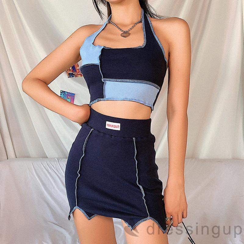 Set Áo Croptop Không Tay + Chân Váy Ngắn Thời Trang Quyến Rũ Dành Cho Nữ