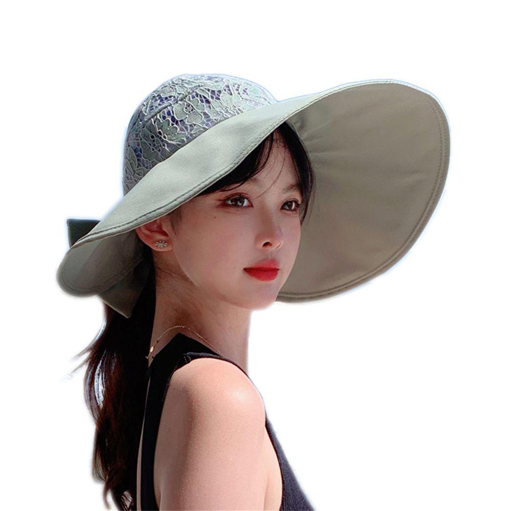 Nón Rộng Vành Che Nắng Hở Chóp Phối Ren Có Thể Gấp Gọn Thời Trang Mùa Hè Cho Nữ