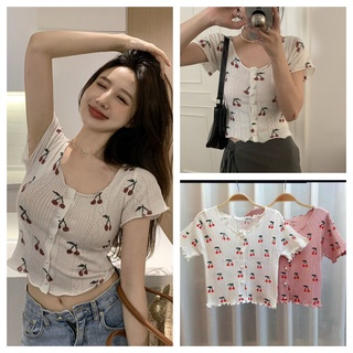 Mới Áo Cardigan Dệt Kim Tay Ngắn In Hình Quả Cherry Dễ Thương