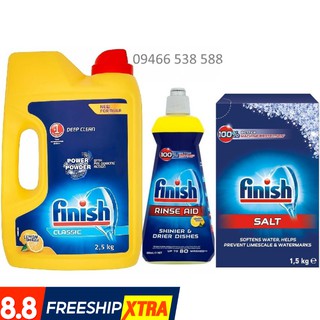 Combo Bột rửa bát Finish 2.5kg+Muối rửa bát Finish 1.5kg+Bóng finish 400ml