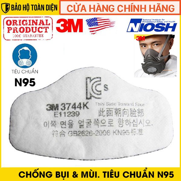 [HÀNG CHÍNH HÃNG 3M] tấm lọc bụi mịn, khói và hơi hữu cơ 3M chính hãng 3M 3744k dùng với mặt nạ loại 1 phin lọc 3M 3200