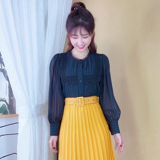Áo sơ mi nữ phối ren tay dài sang trọng CHUU A60006