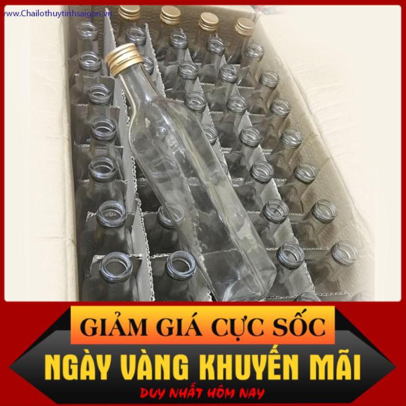 Chai thủy tinh vuông 1 lít nắp nhôm