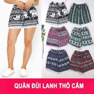 Quần đùi thổ cẩm - giao họa tiết ngẫu nhiên | Quần đùi lanh thổ cẩm nữ