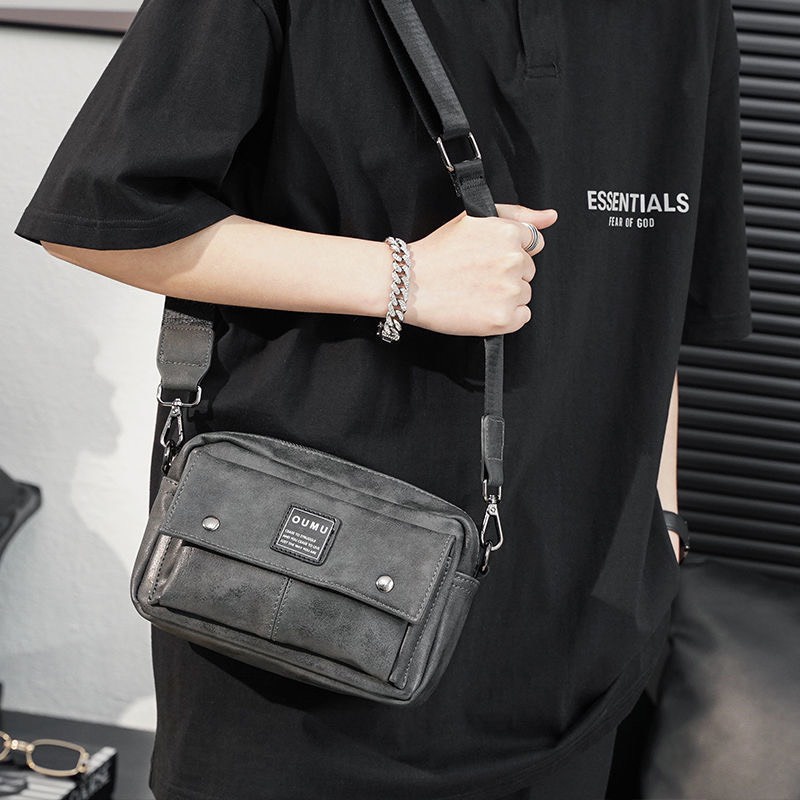 Túi Xách Da Đeo Chéo Nam Thời Trang OUMU  Màu Xám