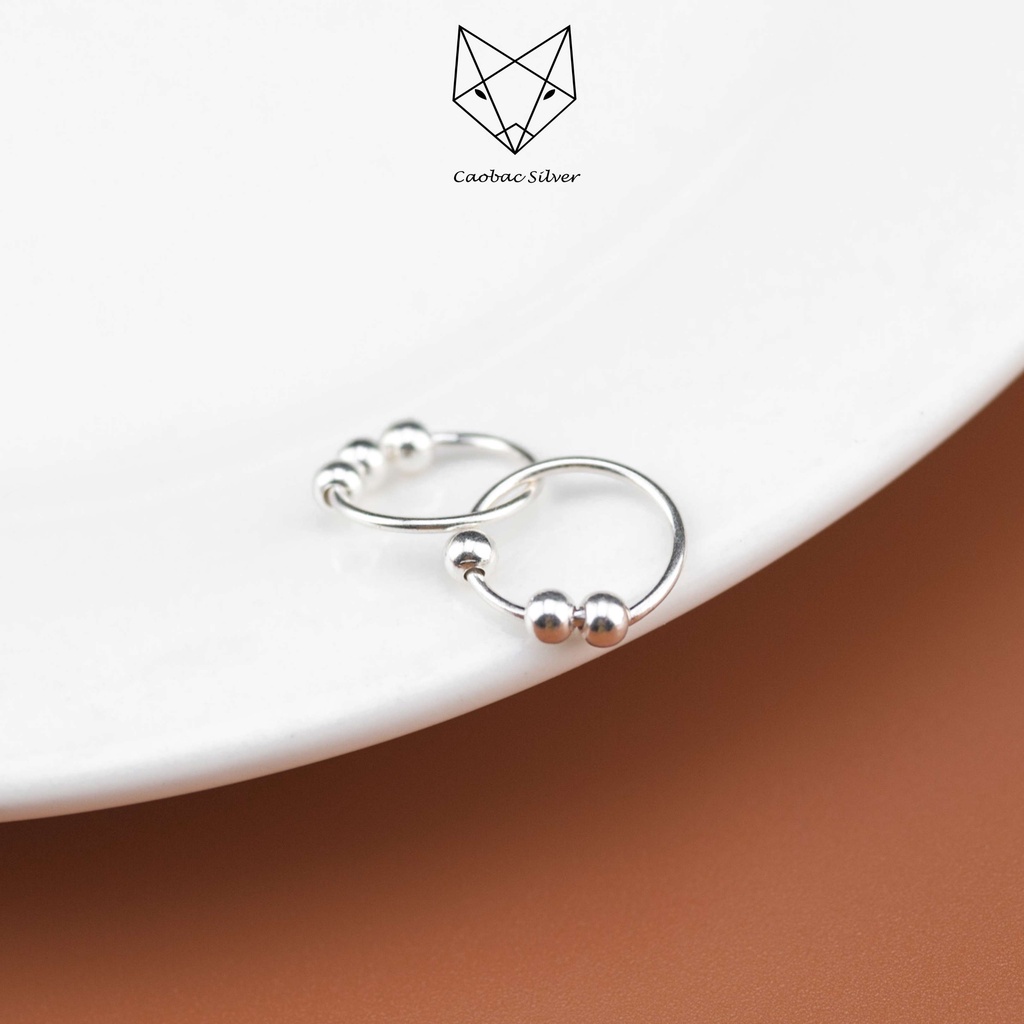Khuyên Tai Bạc Ta CaoBac Silver Unisex Tròn Trơn Thiết Kế Hình Tròn Ba Bi Trơn Cá Tính